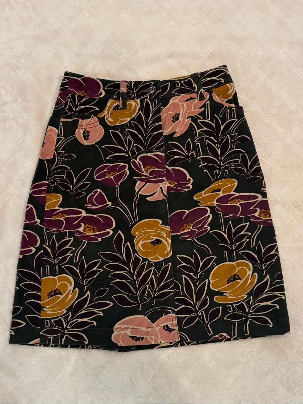 Boden A-Line Skirt with black, Pink, Purple & Mustard Floral Print
